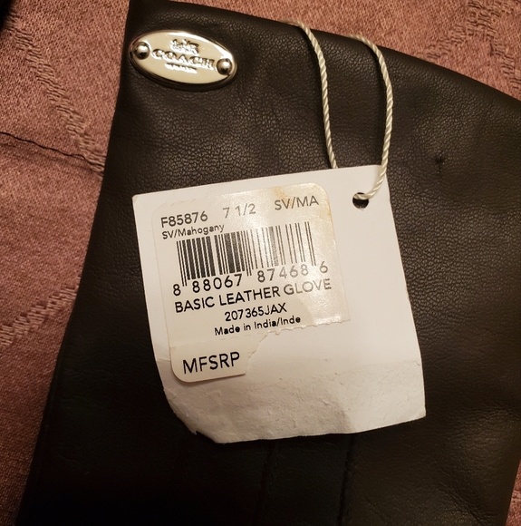 NWT COACH Mahogany Brown Basic Leather Gloves sz 7 1/2 - Picture 4 of 9